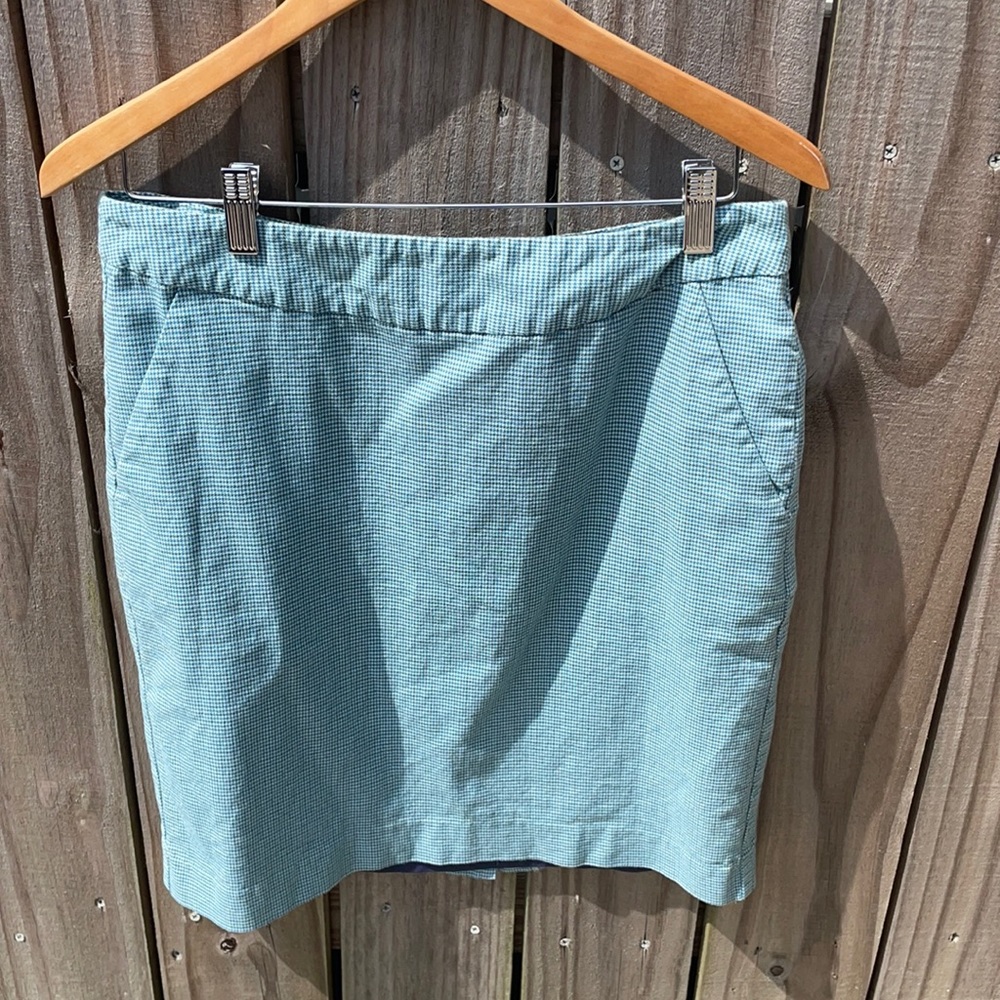 L.L. Bean Favorite Fit Blue Houndstooth Skirt Sz 10 EUC